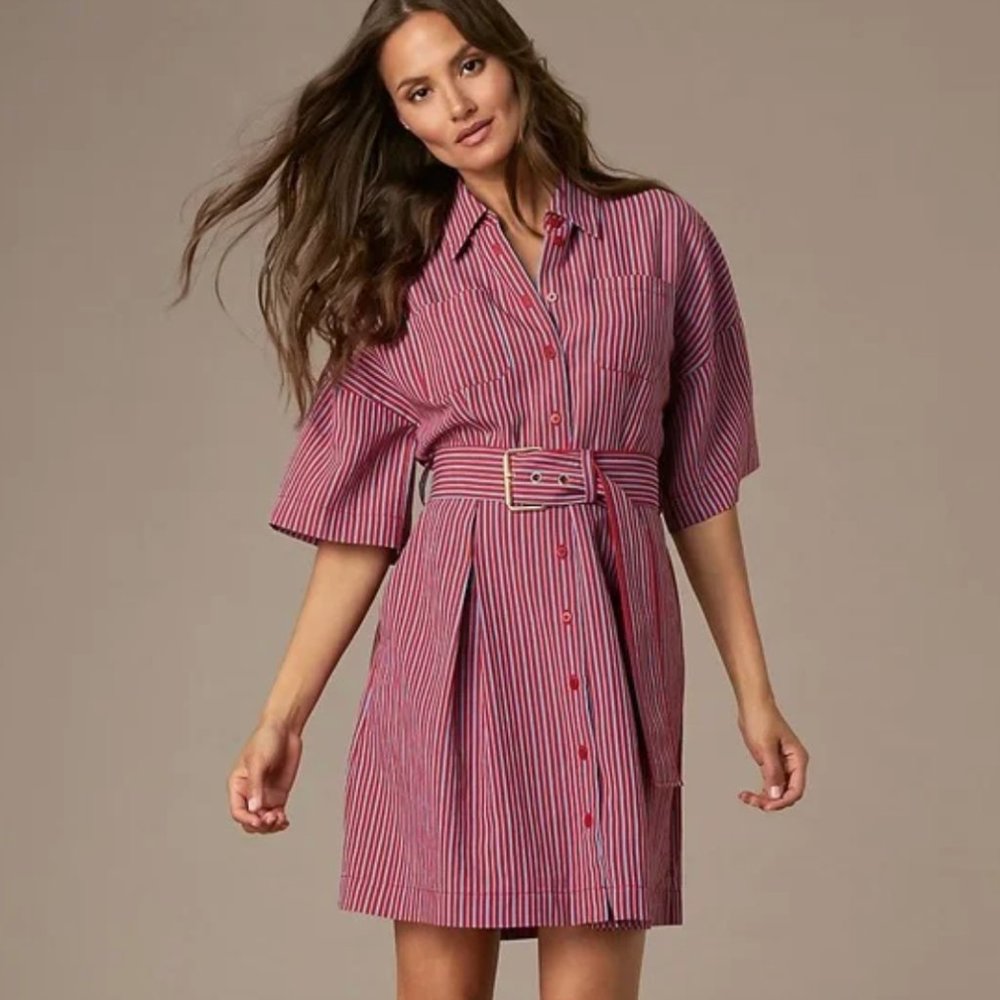 Diane von Furstenberg short sleeve red and blue button up belted shirt dress